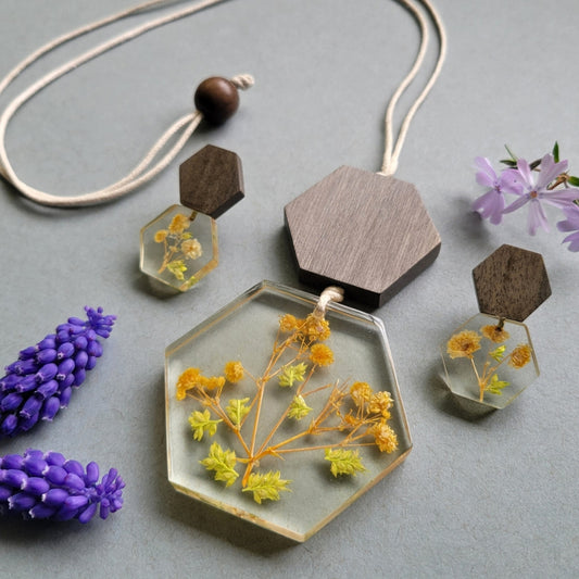 Flowers in Hexagon Pendant